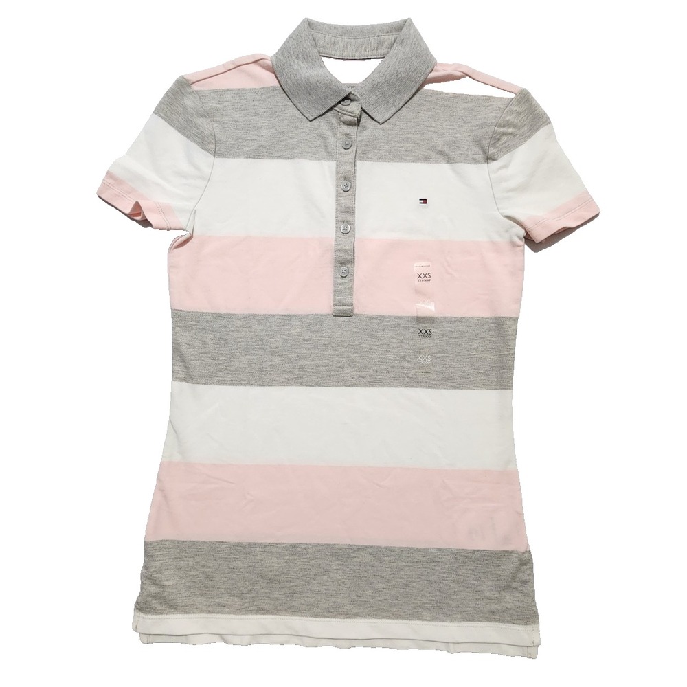 Tommy Hilfiger Women's Polo Shirt Striped Collar Casual Short Sleeve Size‎ XXS